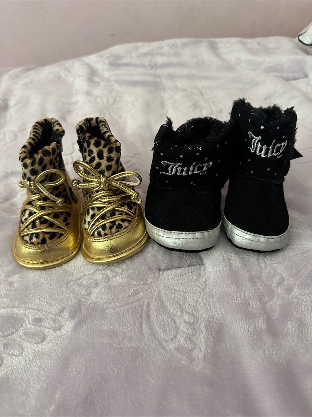Juicy Couture Gold Leopard & Black Faux-Fur Baby Boot Bundle